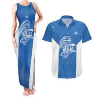 Greece Basketball Custom Couples Matching Tank Maxi Dress and Hawaiian Shirt Go Hellas Blue Version - Wonder Print Shop