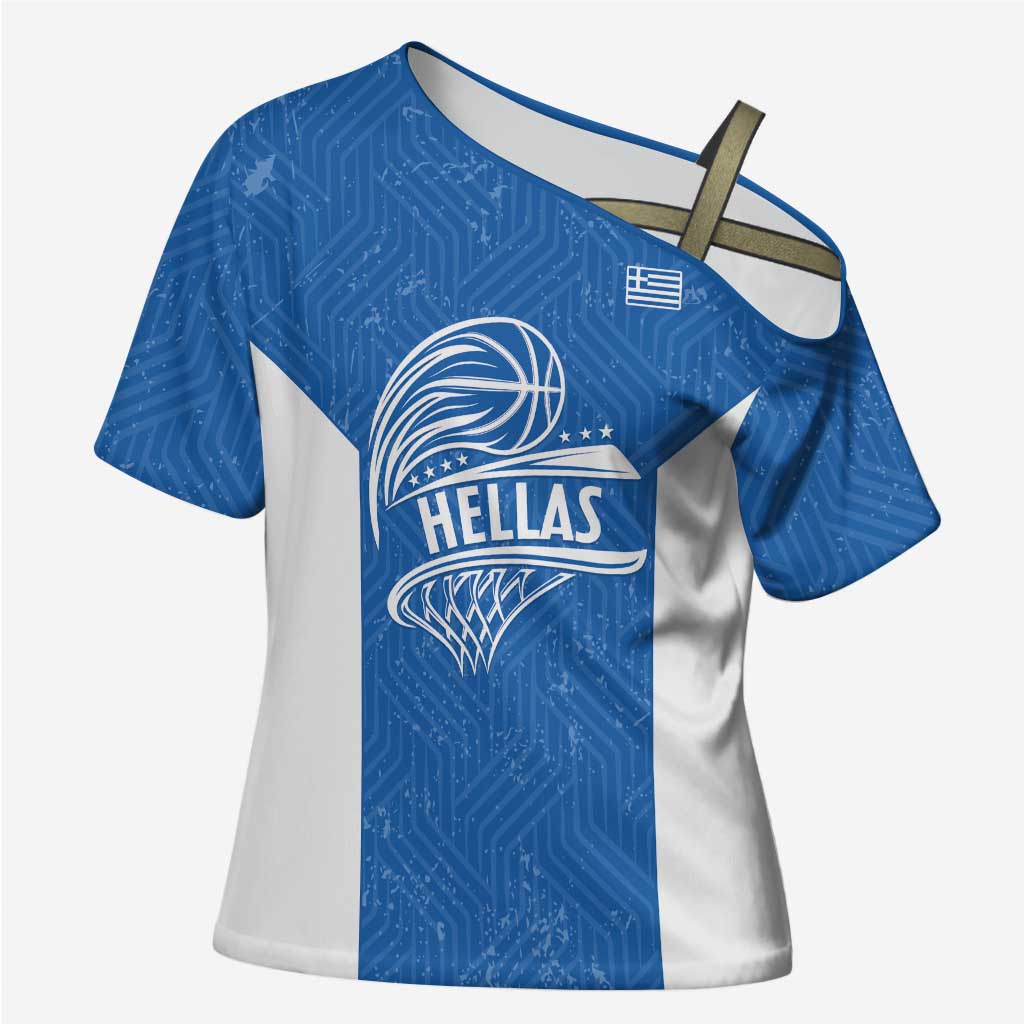 Greece Basketball Custom Cross Shoulder Shirt Go Hellas Blue Version - Wonder Print Shop
