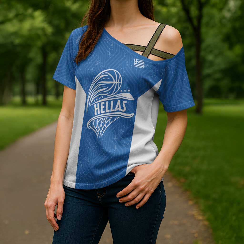 Greece Basketball Custom Cross Shoulder Shirt Go Hellas Blue Version - Wonder Print Shop
