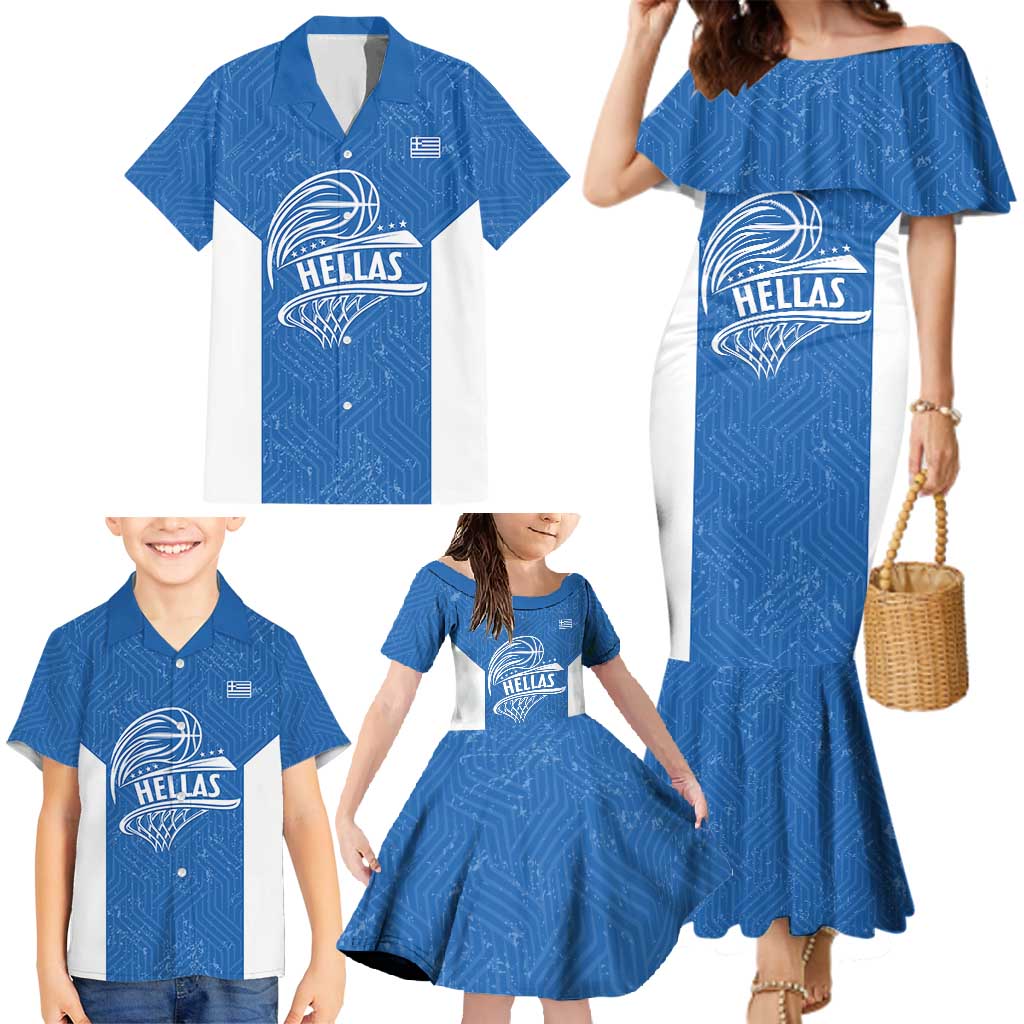 Greece Basketball Custom Family Matching Mermaid Dress and Hawaiian Shirt Go Hellas Blue Version - Wonder Print Shop