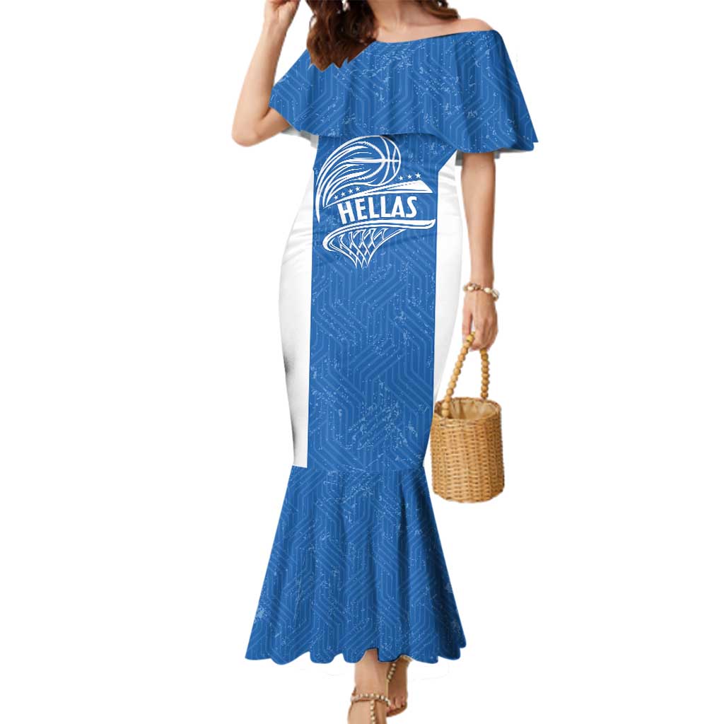 Greece Basketball Custom Family Matching Mermaid Dress and Hawaiian Shirt Go Hellas Blue Version - Wonder Print Shop