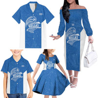 Greece Basketball Custom Family Matching Off The Shoulder Long Sleeve Dress and Hawaiian Shirt Go Hellas Blue Version - Wonder Print Shop
