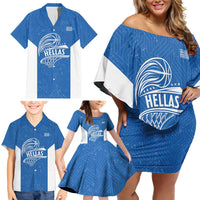 Greece Basketball Custom Family Matching Off Shoulder Short Dress and Hawaiian Shirt Go Hellas Blue Version - Wonder Print Shop