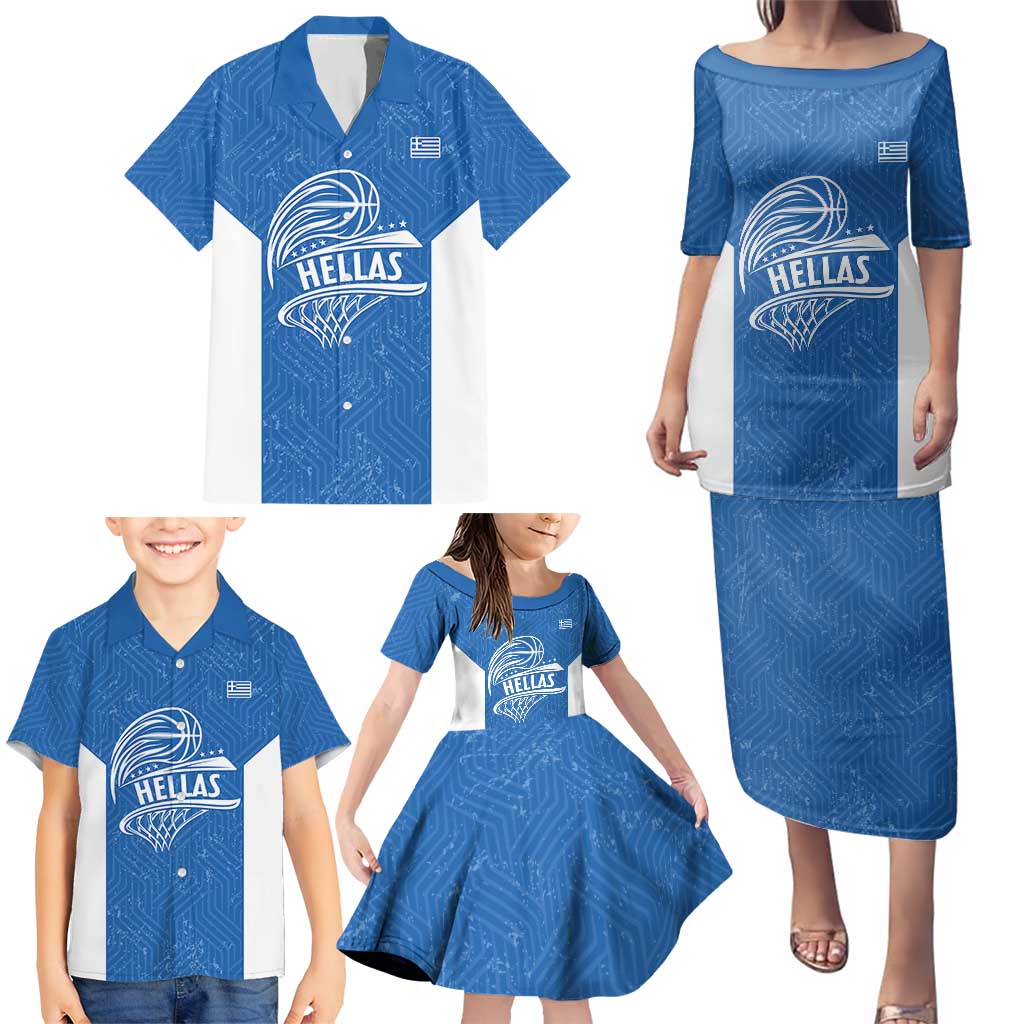 Greece Basketball Custom Family Matching Puletasi and Hawaiian Shirt Go Hellas Blue Version - Wonder Print Shop