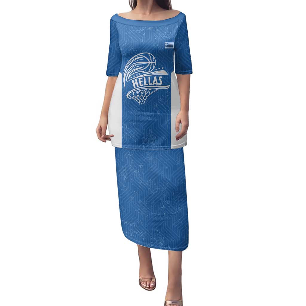 Greece Basketball Custom Family Matching Puletasi and Hawaiian Shirt Go Hellas Blue Version - Wonder Print Shop