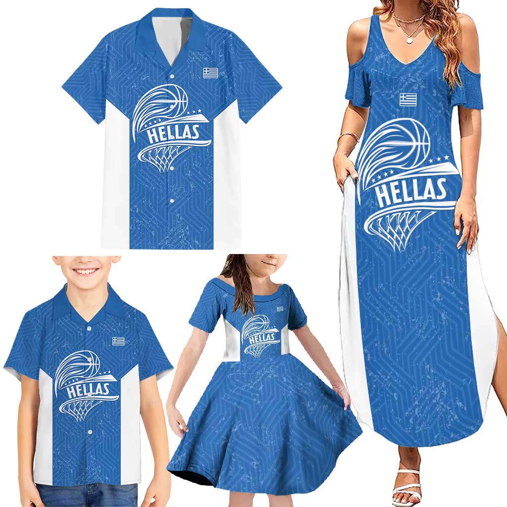 Greece Basketball Custom Family Matching Summer Maxi Dress and Hawaiian Shirt Go Hellas Blue Version - Wonder Print Shop