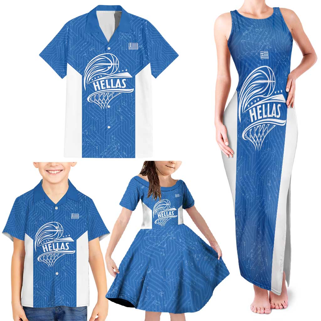 Greece Basketball Custom Family Matching Tank Maxi Dress and Hawaiian Shirt Go Hellas Blue Version - Wonder Print Shop