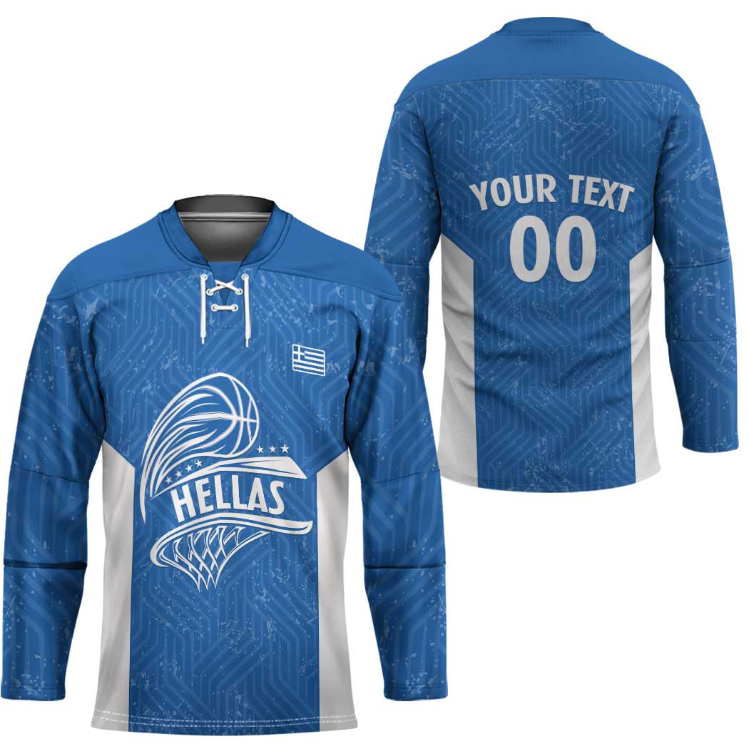 Greece Basketball Custom Hockey Jersey Go Hellas Blue Version - Wonder Print Shop