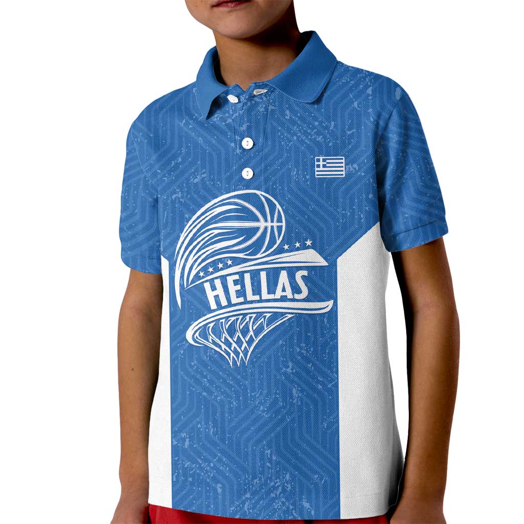 Greece Basketball Custom Kid Polo Shirt Go Hellas Blue Version - Wonder Print Shop