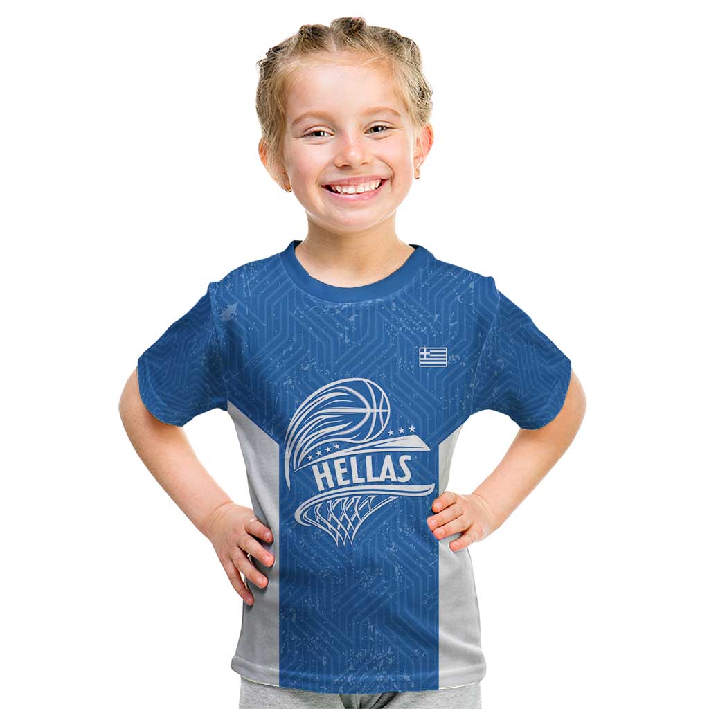 Greece Basketball Custom Kid T Shirt Go Hellas Blue Version - Wonder Print Shop