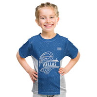 Greece Basketball Custom Kid T Shirt Go Hellas Blue Version - Wonder Print Shop