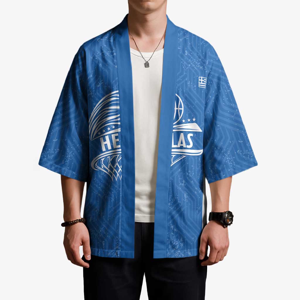 Greece Basketball Custom Kimono Go Hellas Blue Version - Wonder Print Shop