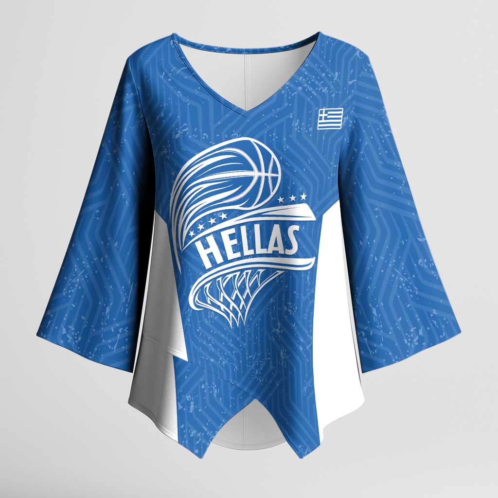 Greece Basketball Custom Kimono Sleeve Blouse Go Hellas Blue Version - Wonder Print Shop