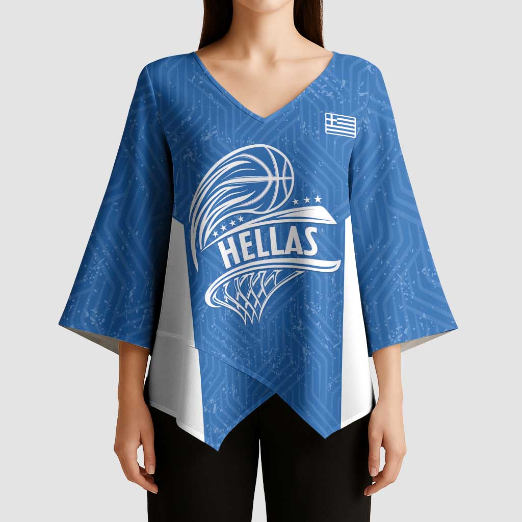 Greece Basketball Custom Kimono Sleeve Blouse Go Hellas Blue Version - Wonder Print Shop