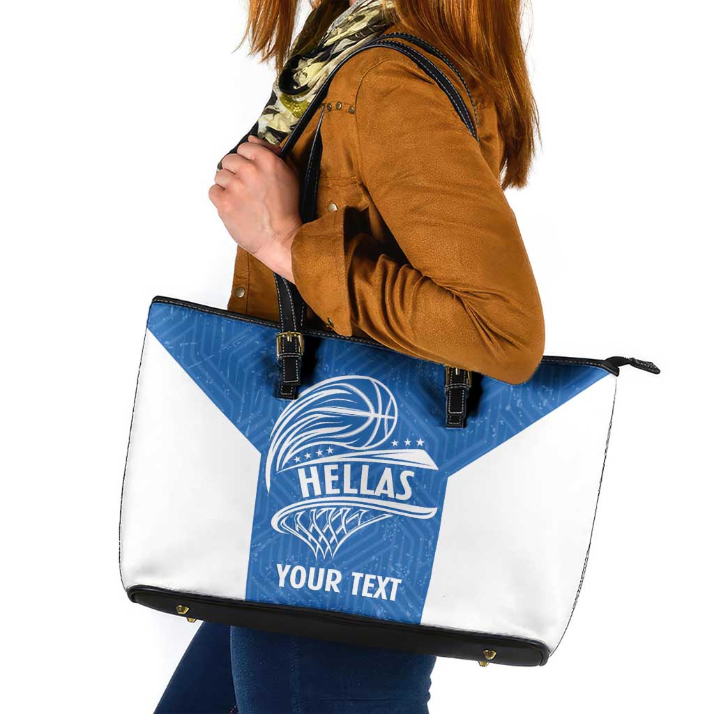 Greece Basketball Custom Leather Tote Bag Go Hellas Blue Version - Wonder Print Shop