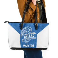 Greece Basketball Custom Leather Tote Bag Go Hellas Blue Version - Wonder Print Shop