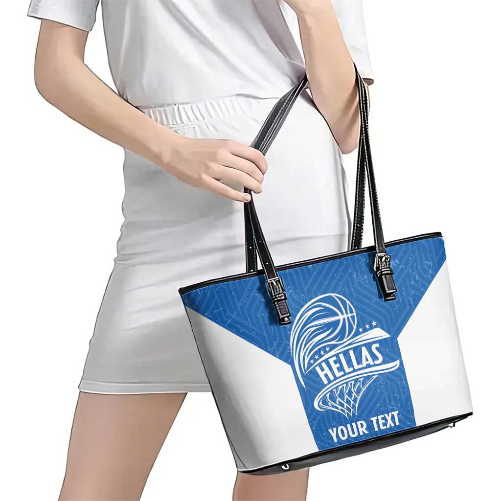 Greece Basketball Custom Leather Tote Bag Go Hellas Blue Version - Wonder Print Shop