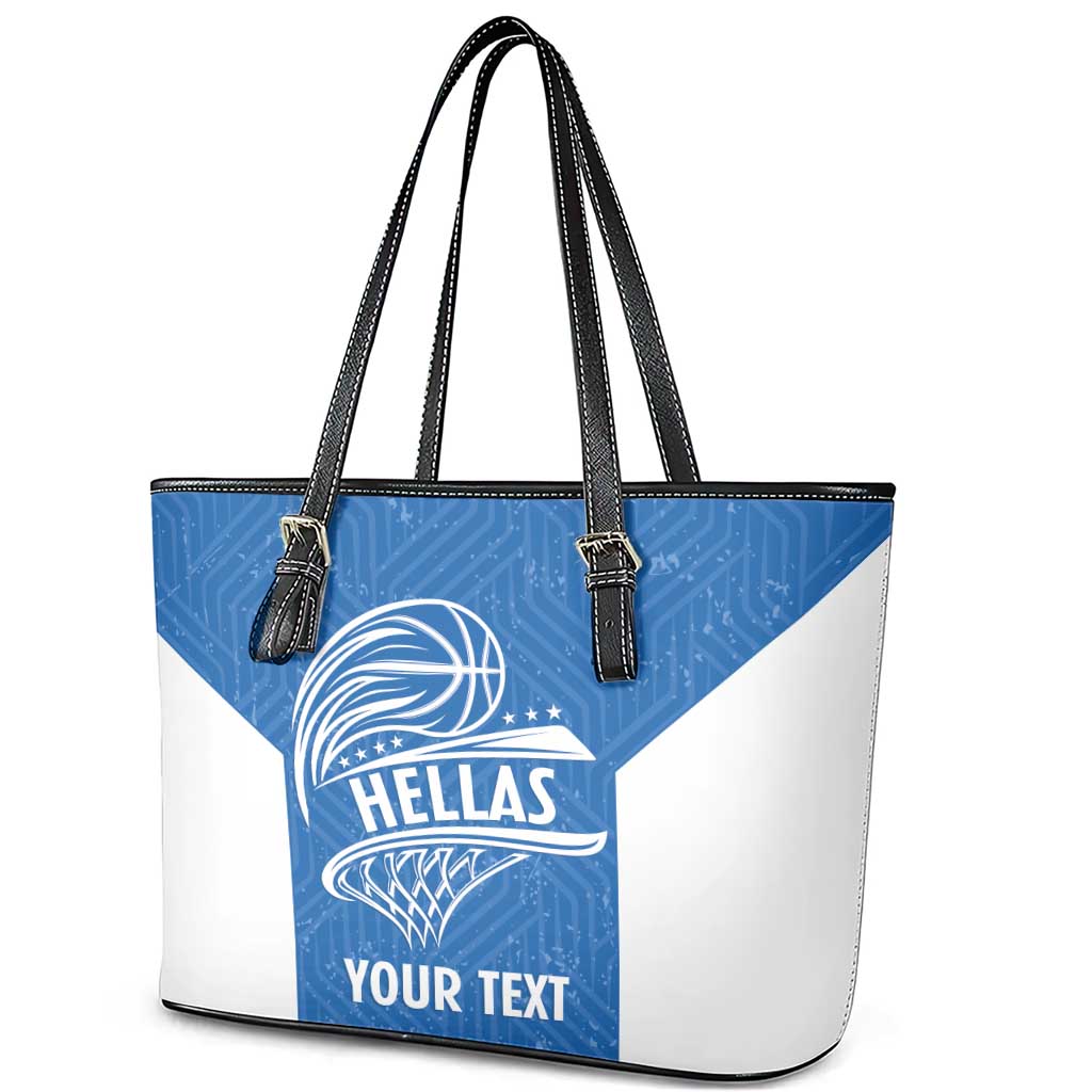 Greece Basketball Custom Leather Tote Bag Go Hellas Blue Version - Wonder Print Shop