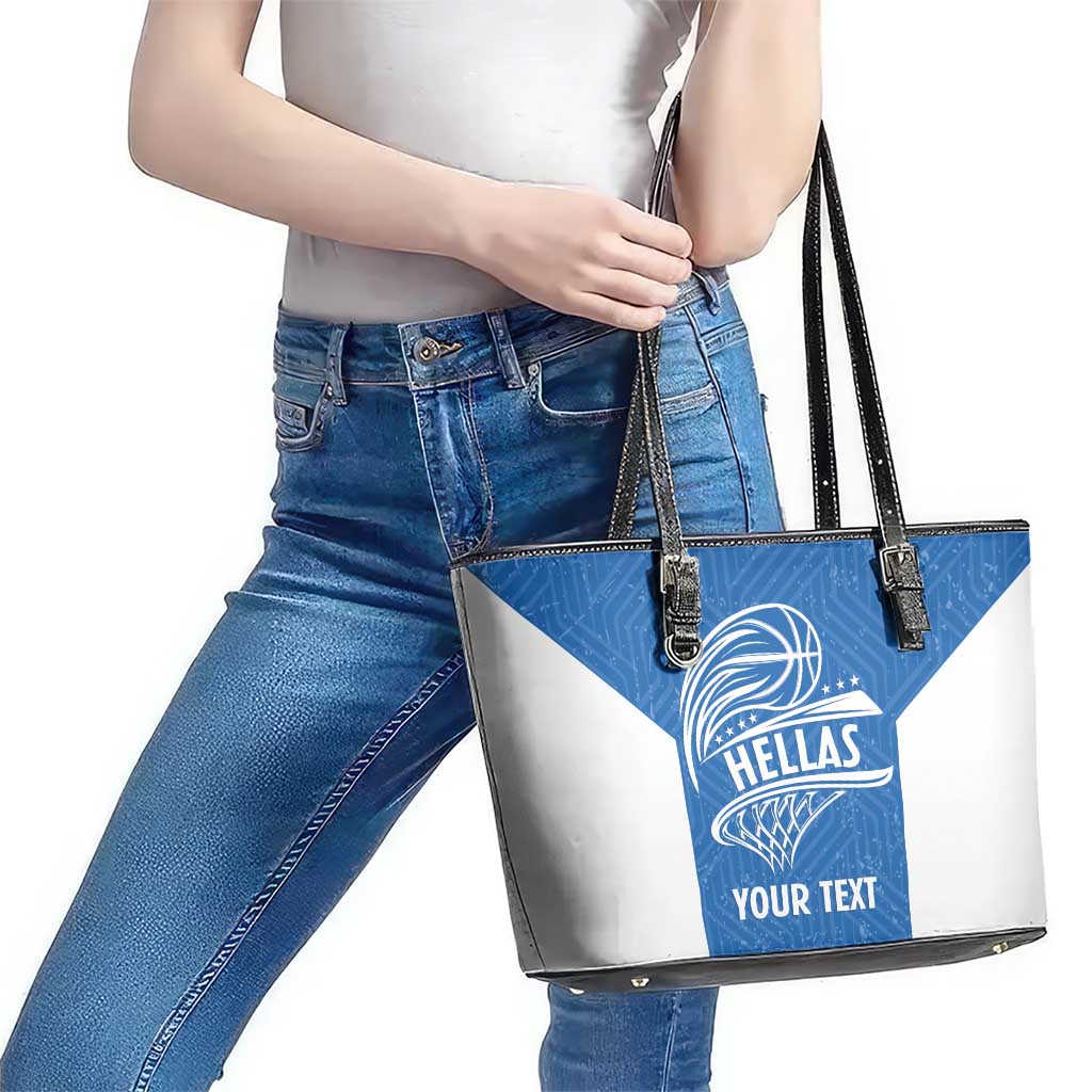 Greece Basketball Custom Leather Tote Bag Go Hellas Blue Version - Wonder Print Shop