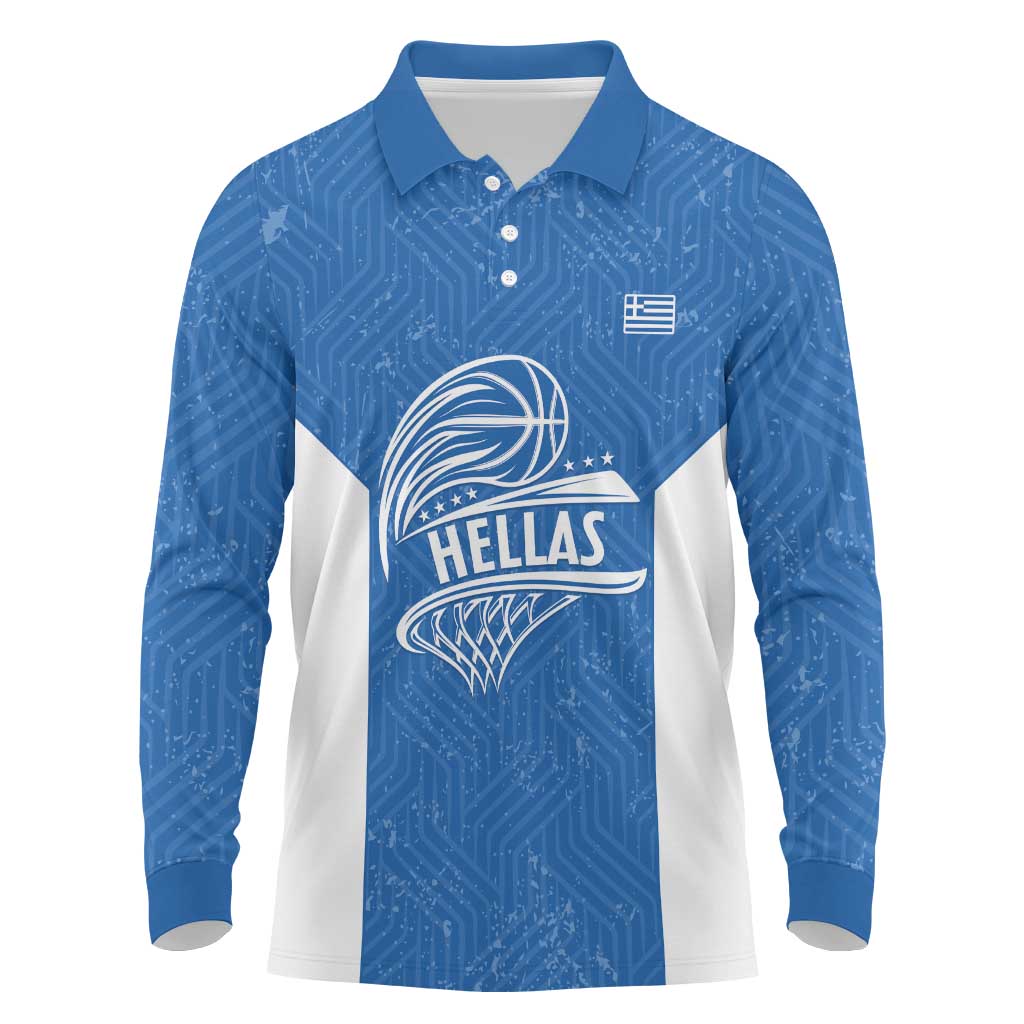 Greece Basketball Custom Long Sleeve Polo Shirt Go Hellas Blue Version - Wonder Print Shop