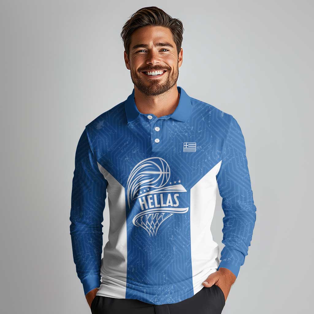 Greece Basketball Custom Long Sleeve Polo Shirt Go Hellas Blue Version - Wonder Print Shop