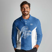 Greece Basketball Custom Long Sleeve Polo Shirt Go Hellas Blue Version - Wonder Print Shop