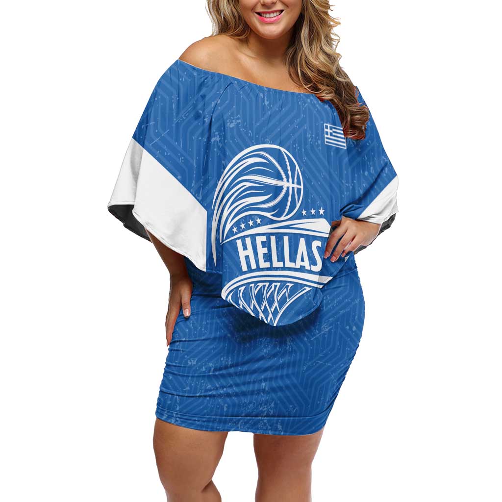 Greece Basketball Custom Off Shoulder Short Dress Go Hellas Blue Version - Wonder Print Shop