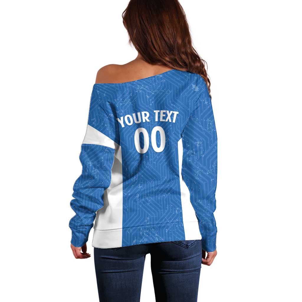 Greece Basketball Custom Off Shoulder Sweater Go Hellas Blue Version - Wonder Print Shop