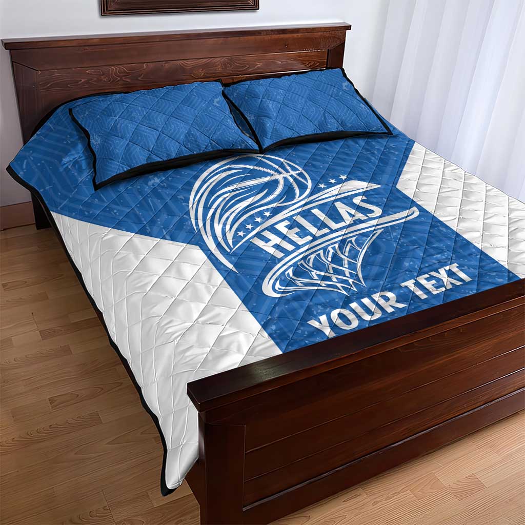 Greece Basketball Custom Quilt Bed Set Go Hellas Blue Version - Wonder Print Shop