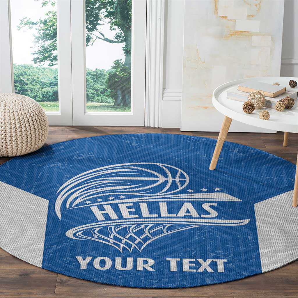Greece Basketball Custom Round Carpet Go Hellas Blue Version - Wonder Print Shop