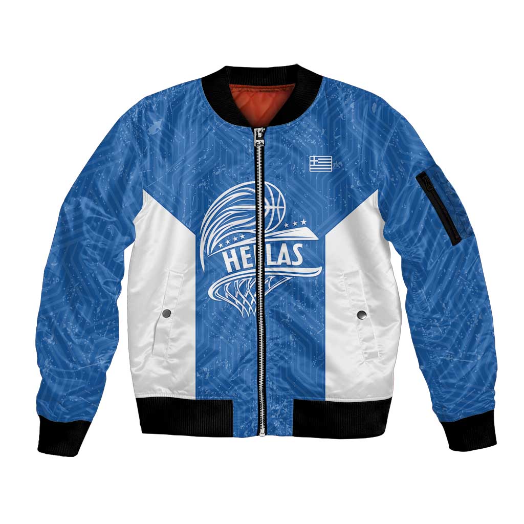 Greece Basketball Custom Sleeve Zip Bomber Jacket Go Hellas Blue Version - Wonder Print Shop