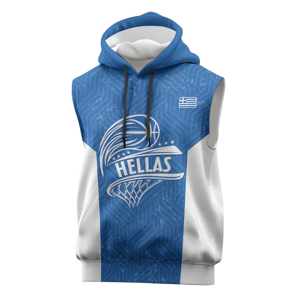 Greece Basketball Custom Sleeveless Hoodie Go Hellas Blue Version - Wonder Print Shop