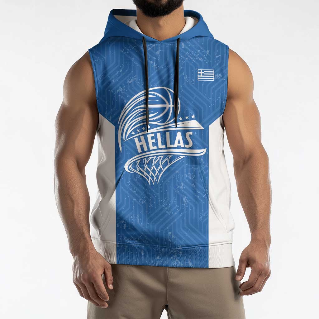 Greece Basketball Custom Sleeveless Hoodie Go Hellas Blue Version - Wonder Print Shop
