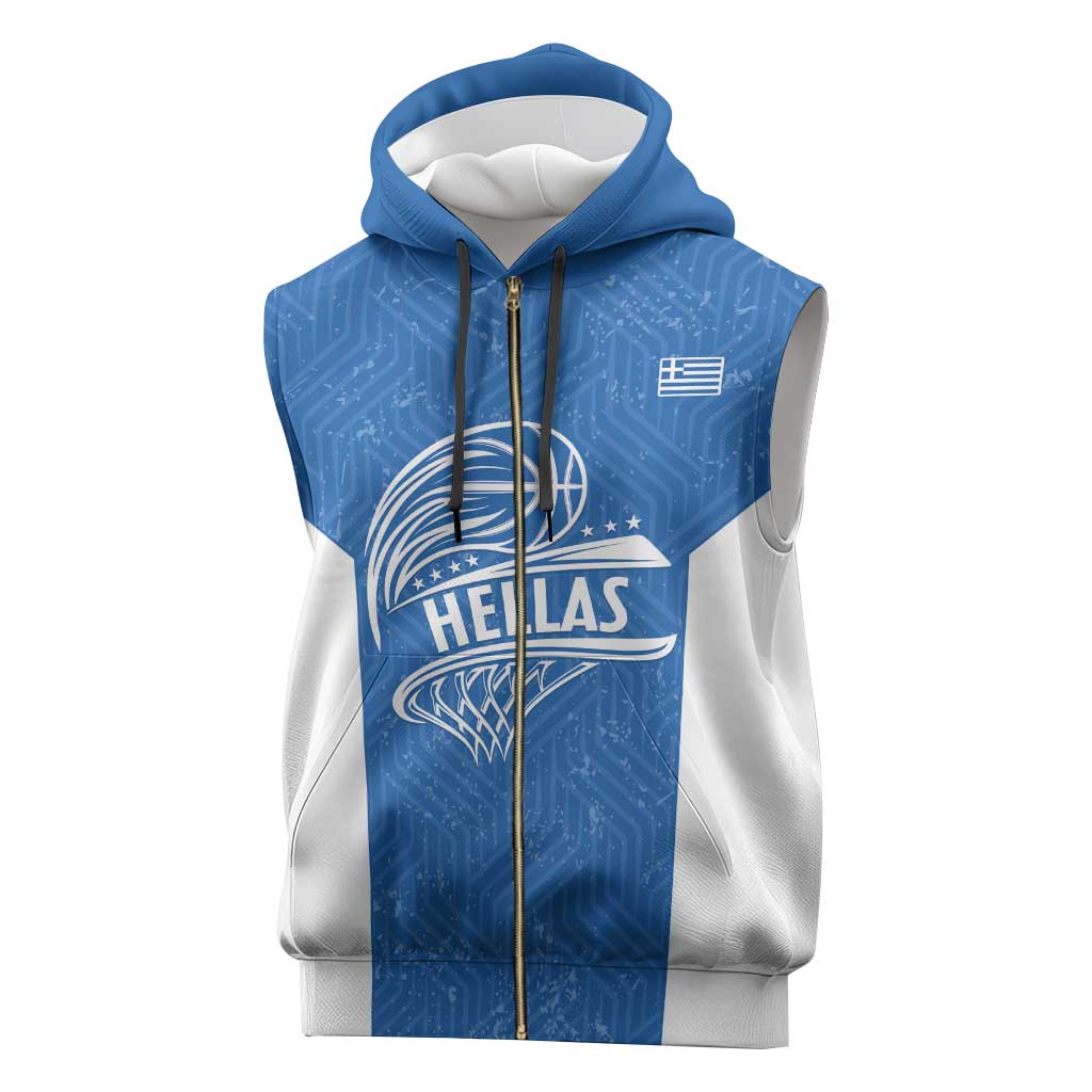 Greece Basketball Custom Sleeveless Zip Hoodie Go Hellas Blue Version - Wonder Print Shop