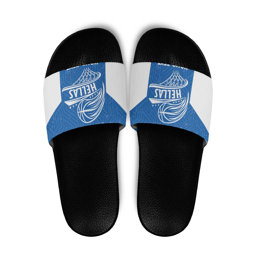 Greece Basketball Custom Slide Sandals Go Hellas Blue Version - Wonder Print Shop
