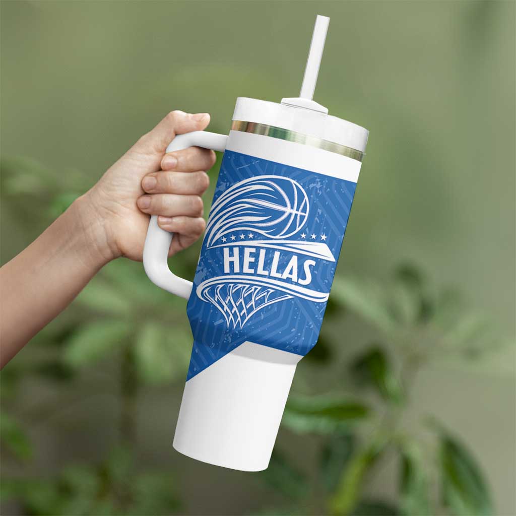 Greece Basketball Custom Tumbler With Handle Go Hellas Blue Version - Wonder Print Shop