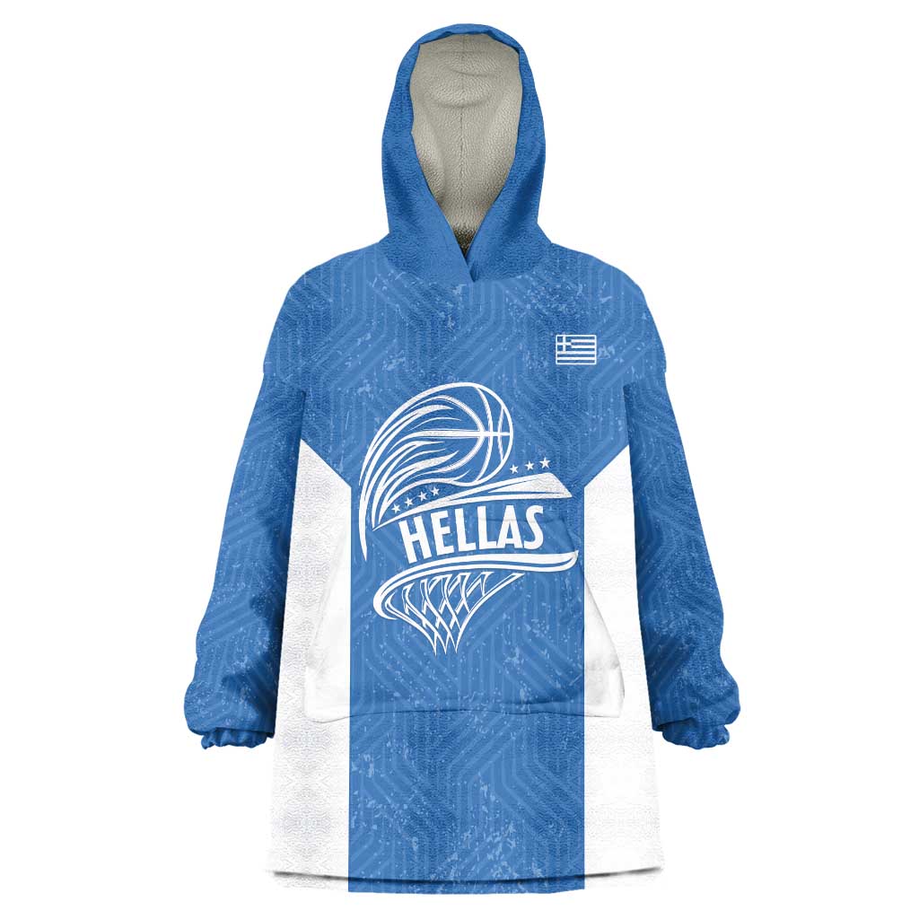 Greece Basketball Custom Wearable Blanket Hoodie Go Hellas Blue Version - Wonder Print Shop