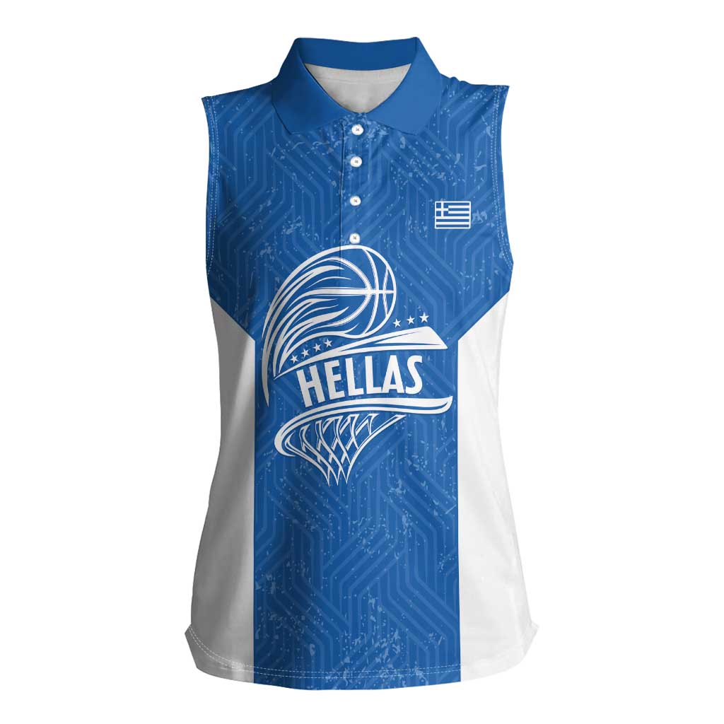 Greece Basketball Custom Women Sleeveless Polo Shirt Go Hellas Blue Version - Wonder Print Shop