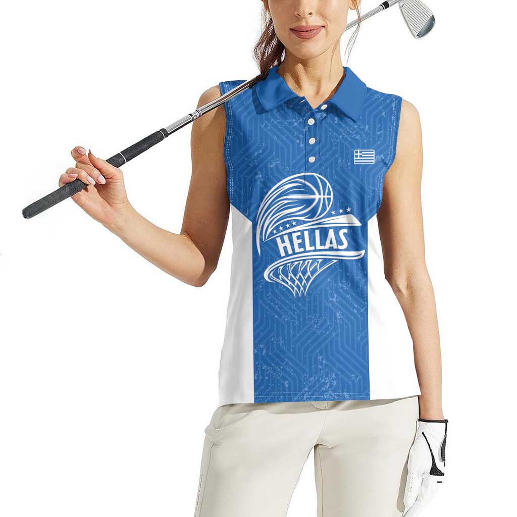 Greece Basketball Custom Women Sleeveless Polo Shirt Go Hellas Blue Version - Wonder Print Shop