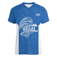 Greece Basketball Custom Women V-Neck T-Shirt Go Hellas Blue Version - Wonder Print Shop