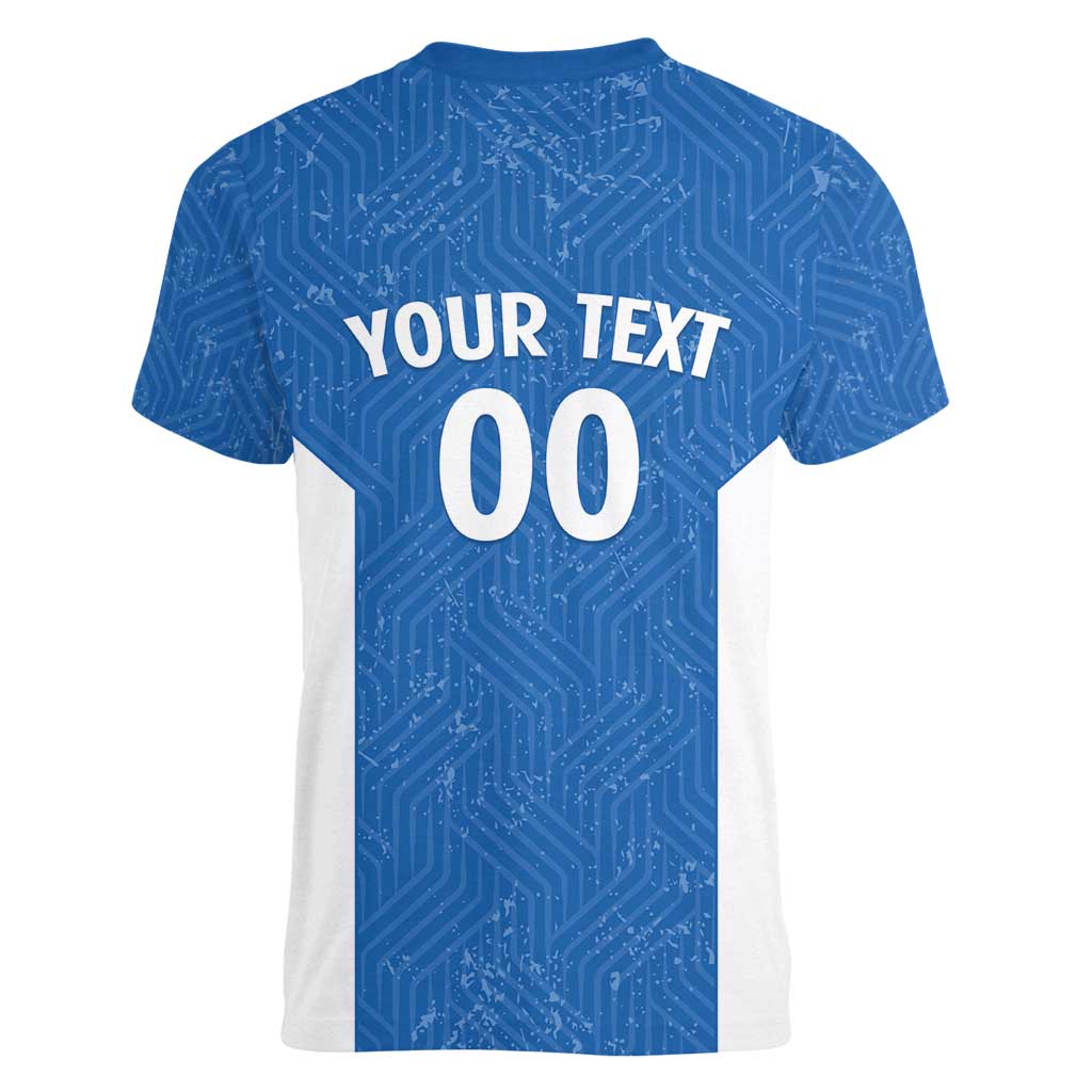 Greece Basketball Custom Women V-Neck T-Shirt Go Hellas Blue Version - Wonder Print Shop