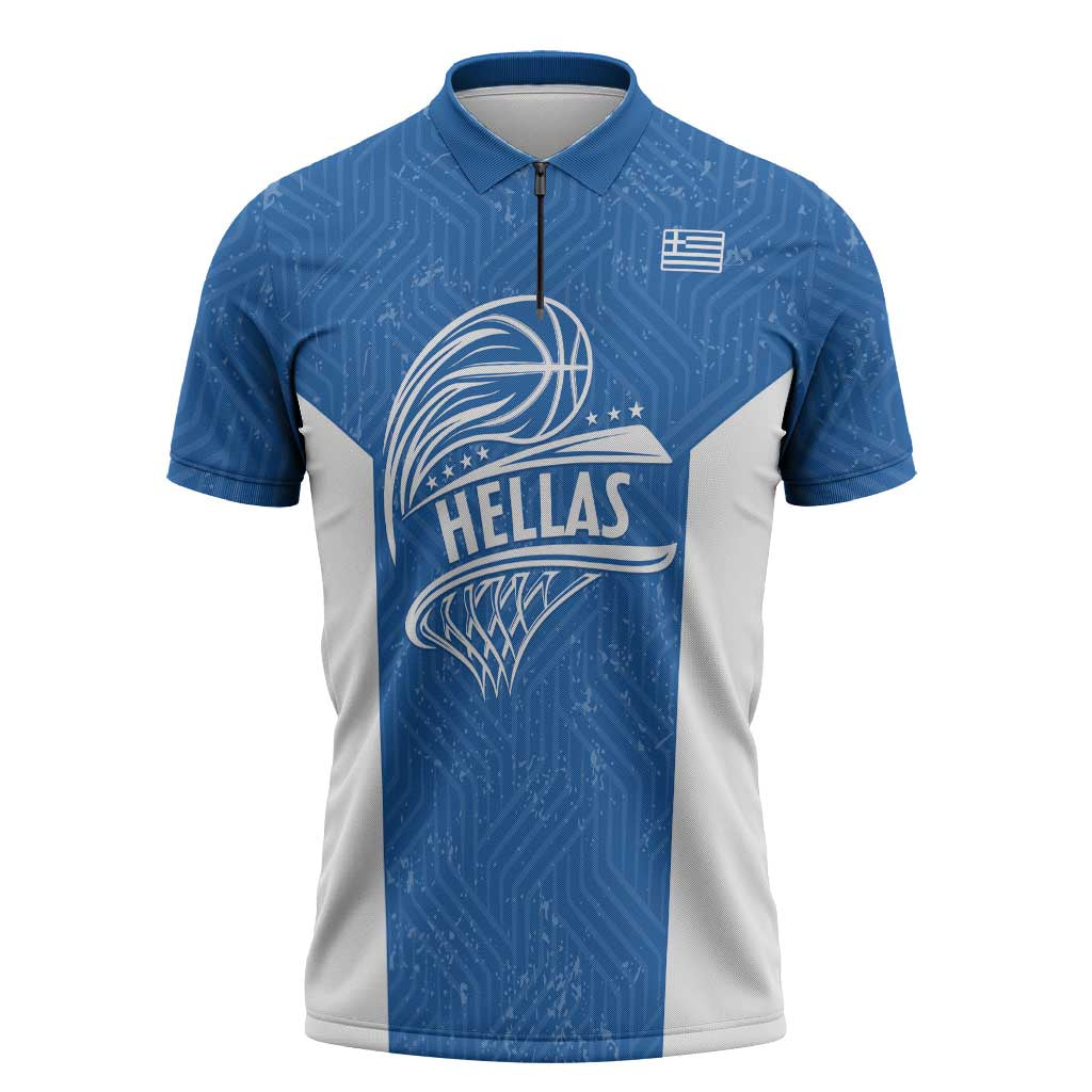 Greece Basketball Custom Zipper Polo Shirt Go Hellas Blue Version - Wonder Print Shop