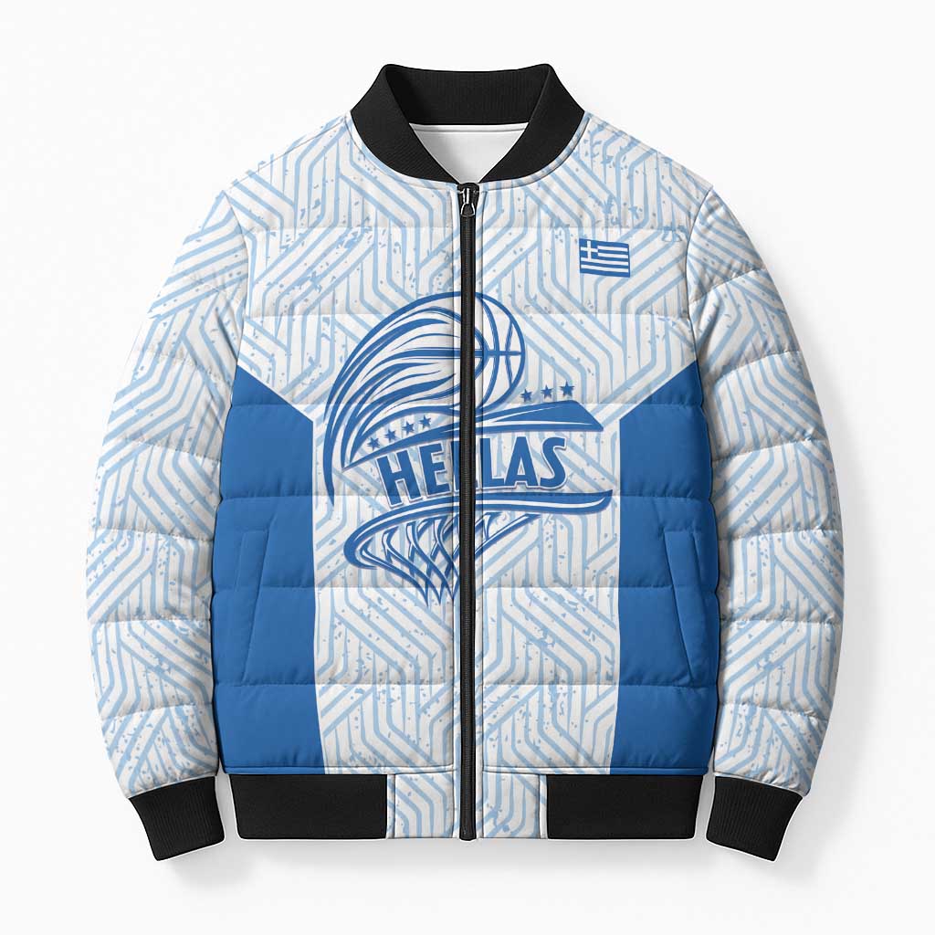 Hellas Basketball Custom Bomber Puffer Jacket Go Greece White Version - Wonder Print Shop