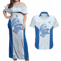 Hellas Basketball Custom Couples Matching Off Shoulder Maxi Dress and Hawaiian Shirt Go Greece White Version - Wonder Print Shop