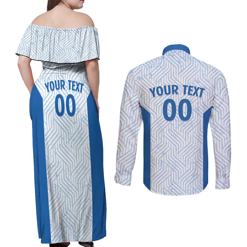 Hellas Basketball Custom Couples Matching Off Shoulder Maxi Dress and Long Sleeve Button Shirt Go Greece White Version - Wonder Print Shop