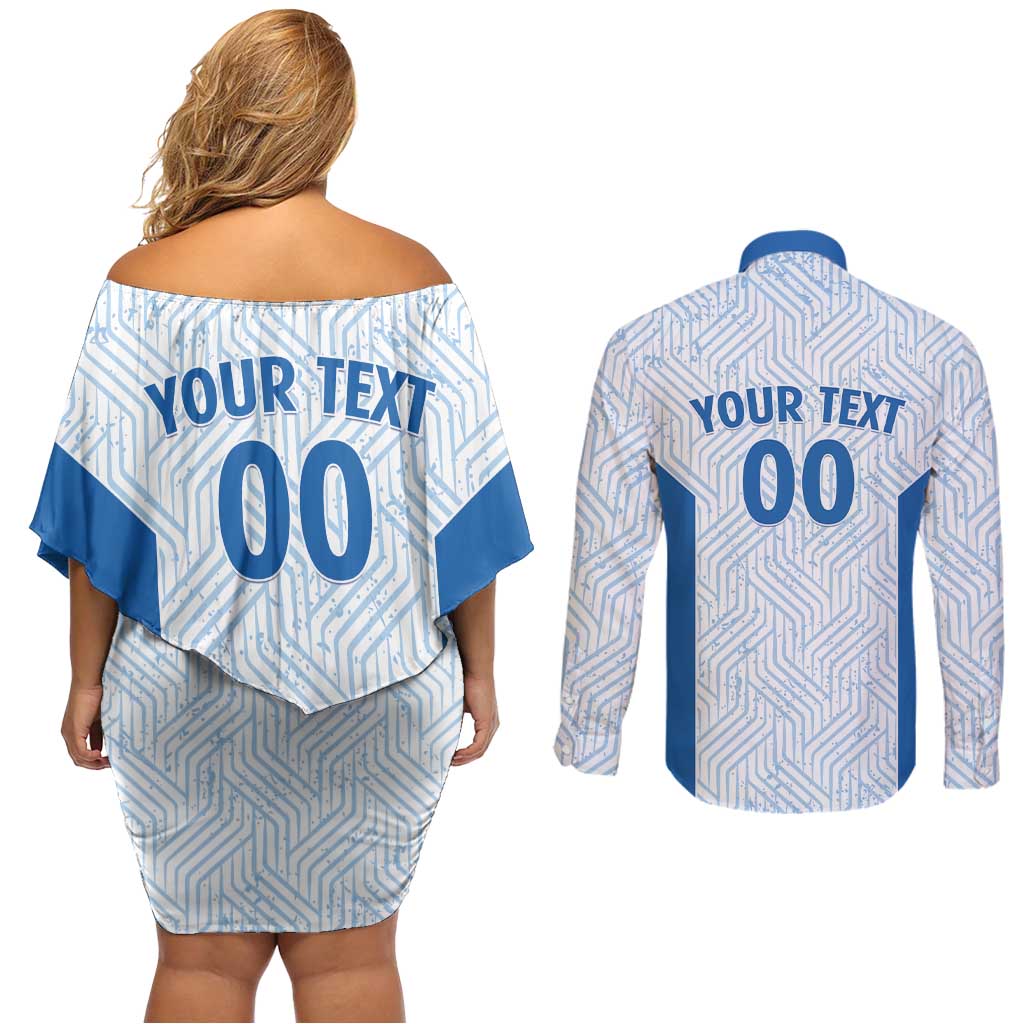 Hellas Basketball Custom Couples Matching Off Shoulder Short Dress and Long Sleeve Button Shirt Go Greece White Version - Wonder Print Shop