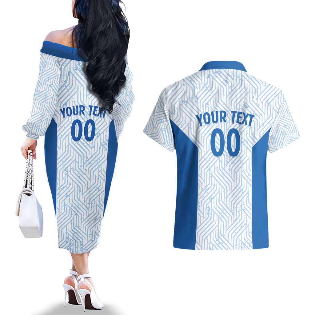 Hellas Basketball Custom Couples Matching Off The Shoulder Long Sleeve Dress and Hawaiian Shirt Go Greece White Version - Wonder Print Shop