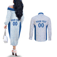 Hellas Basketball Custom Couples Matching Off The Shoulder Long Sleeve Dress and Long Sleeve Button Shirt Go Greece White Version - Wonder Print Shop