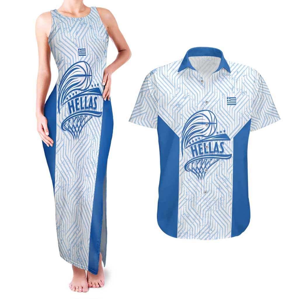 Hellas Basketball Custom Couples Matching Tank Maxi Dress and Hawaiian Shirt Go Greece White Version - Wonder Print Shop