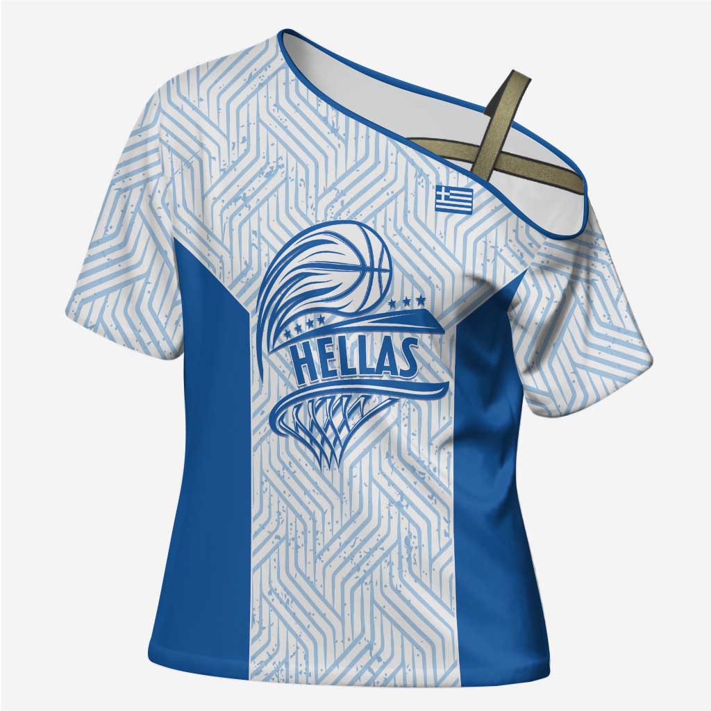 Hellas Basketball Custom Cross Shoulder Shirt Go Greece White Version - Wonder Print Shop